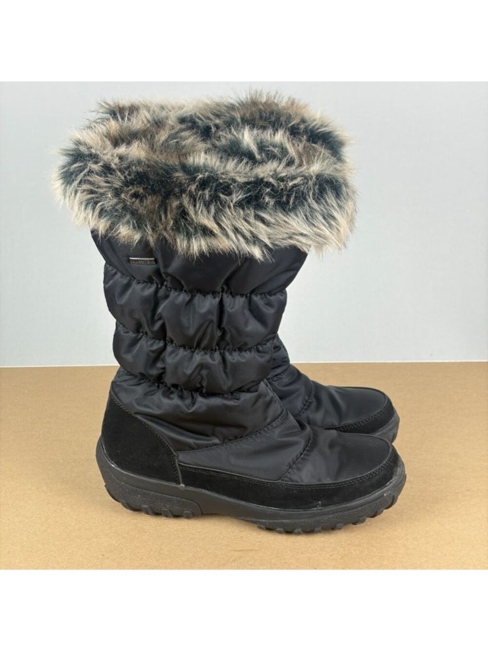 Spring Step Vanish Waterproof Puffer Boots Womens 7.5/8 Black Side Zip Faux Fur - Picture 3 of 8
